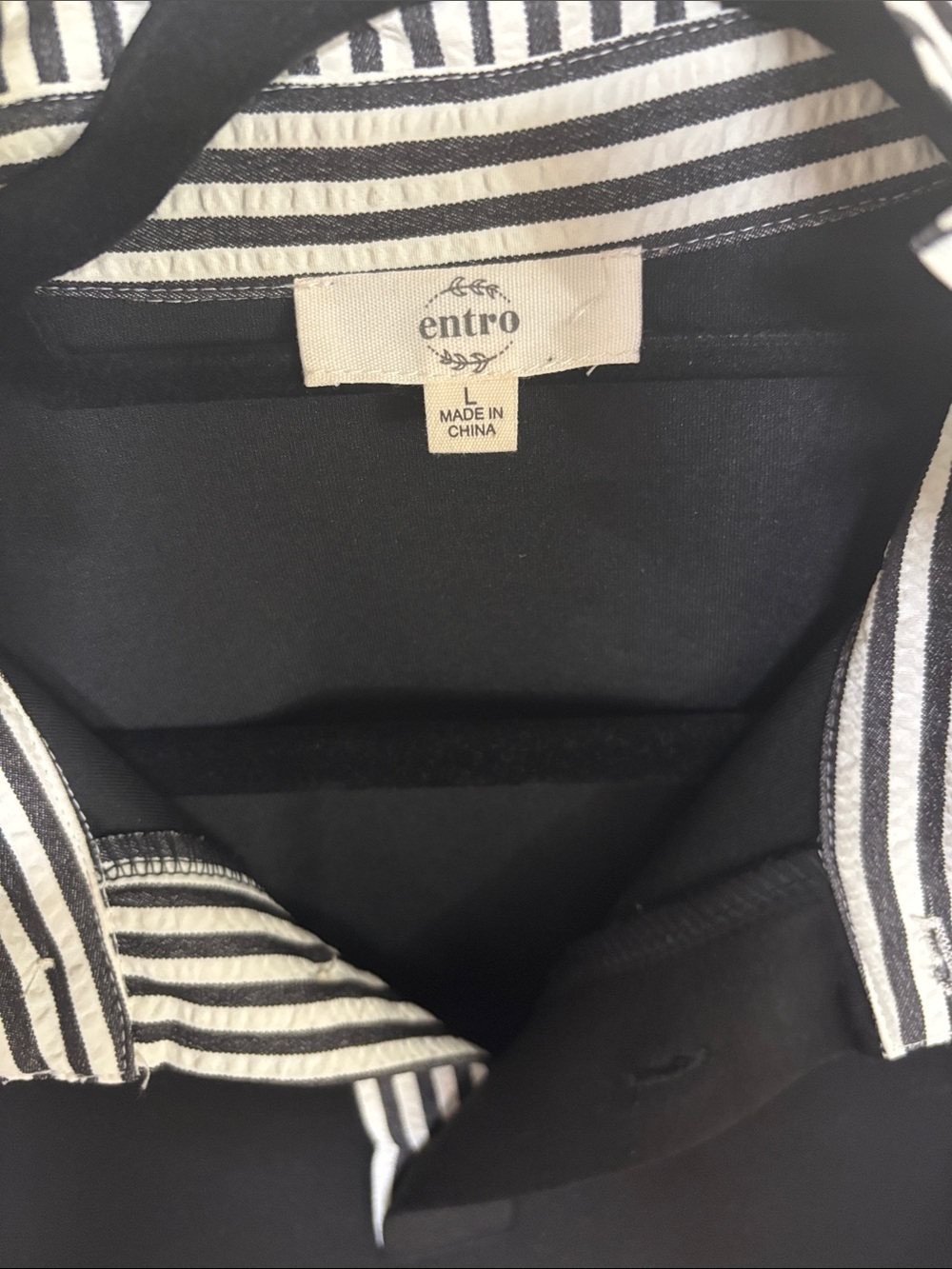 entro Women’s Black Mini Dress with Black-and-White Striped Trim